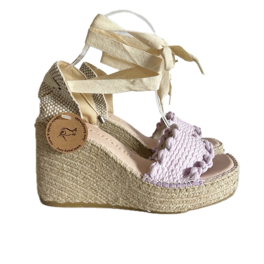 Macarena Espadrille Platform Wedge Sandals Ankle Tie Purple Made in Spain 40